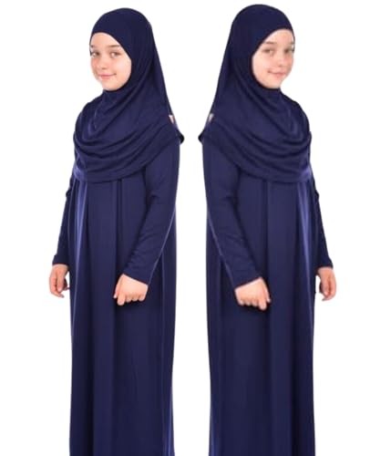 Prien Kids Prayer Dress Muslim Clothes for Girls Long Sleeve Abaya with Hijab Two Piece Maxi Islamic Set Scarf Kaftan Jilbab4