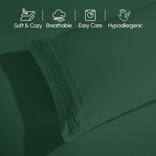 Elegant Comfort Luxurious 1500 Premium Hotel Quality Microfiber 4-Piece Sheet Set, 18-24 Inches Deep - Extra Deep Pocket Sheets - Ultra Soft 4PC Deep Pocket Sheets, Queen, Hunter Green