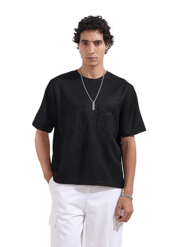 T-shirt noir col rond texturé pour homme idéal pour vos sorties décontractées