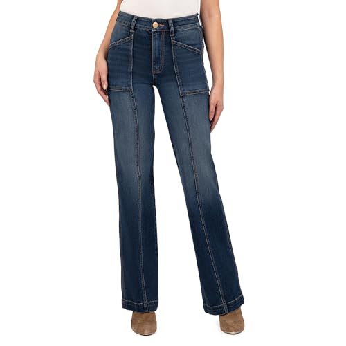 KUT from the Kloth Women's Jodi High-Rise Wide Leg Front Patch Pockets in Energy