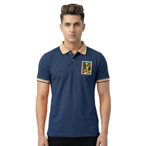 Image of Men's Regular Fit Solid Half Sleeve Casual Tipping Collar Polo T-Shirt