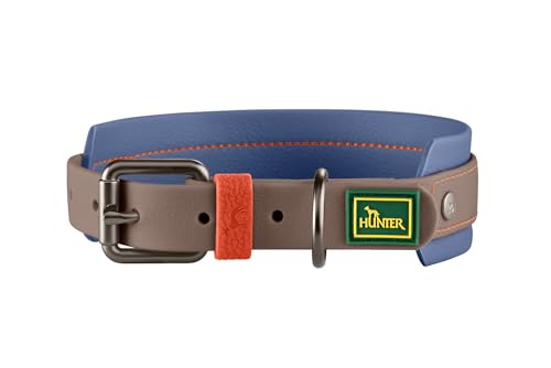 HUNTER Hundehalsband Havanna, Farbe: Taupe/Rauchblau, Strukturgewebe mit Kunststoffummantelung, breit, komfortabel, langlebig, reißfest, witterungsbeständig, pflegeleicht, Gunmetal-Look, Größe: 55