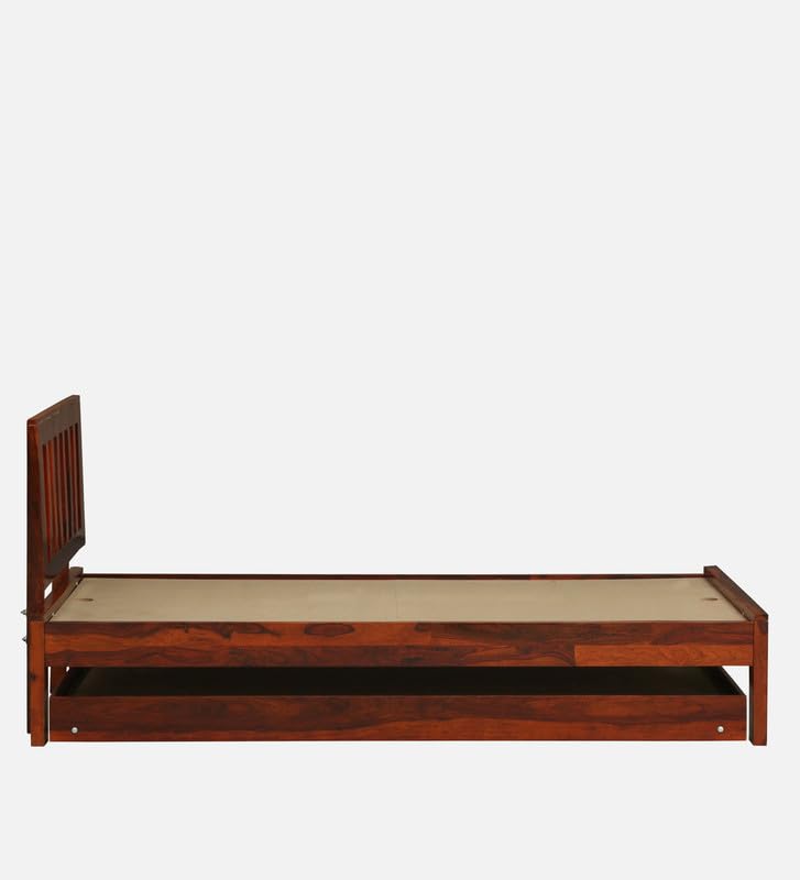 Image of Solid Sheesham Wood Wave Single Bed with Box Storage, Wooden Single Bed Cot Palang for Bedroom, Guest Room, Home and Hotel, Honey Oak Finish Durable Wooden Furniture