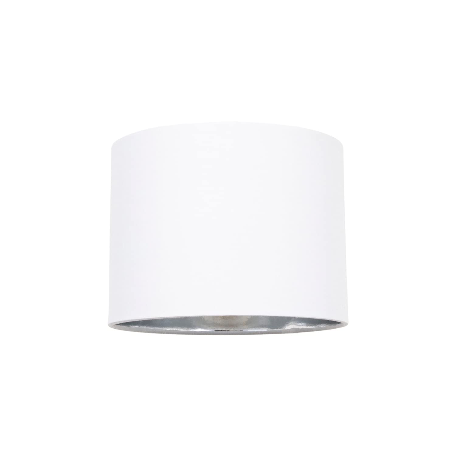 Happy Homewares White Modern And Stylish Cotton Fabric Small 8" Drum Lamp Shade With Shiny Silver Inner - 40Watt Maximum By