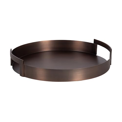 Best Metal Tray for Coffee Table: Stylish, Durable, and Functional Picks 6 Kate and Laurel Myo Transitional Metal Round Tray; 15 Inch Diameter; Bronze; Modern Glam Circular Decorative Serving Tray with Handles for Use as Living Room Ottoman Table or Entryway Tray Decor
