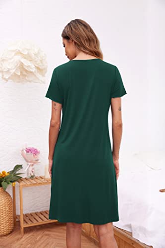 Image of Ekouaer Women's Nightshirt Short Sleeve Button Down Nightgown V-Neck Sleepwear Pajama Dress
