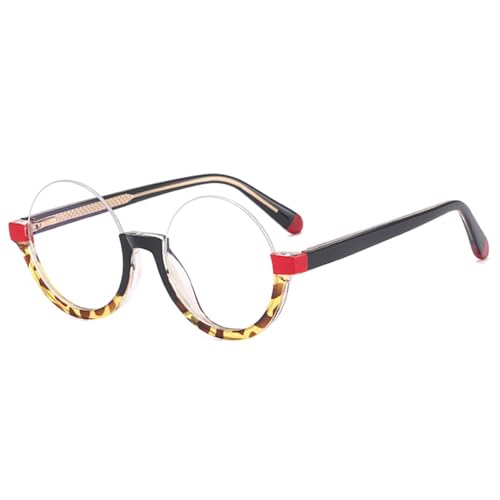 Monture de lunettes ronde léopard avec charnières à ressort pour homme et femme