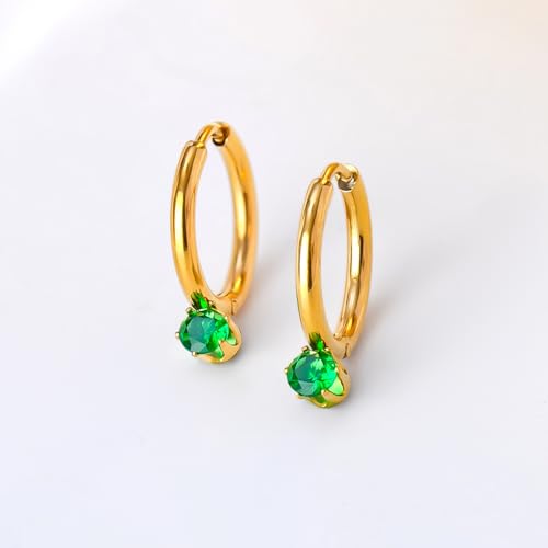 Image of Rubans Demi Fine Stainless Steel Emerald Hoop Jewels Gift for Women & Girls