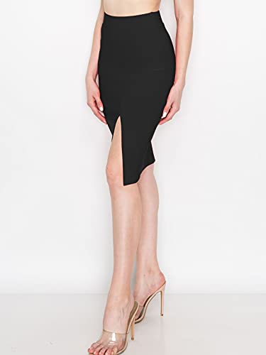 FashionMille Women Slim Fit Comfy Stretchy Bodycon High Waist Pencil Skirt with Slit4