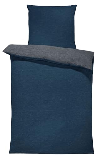 one-home Winter Bettwäsche Biber Meliert Baumwolle Flanell Kuschelig Flauschig Warm Weich Modern, Größe:2 teilig 135x200 cm, Farbe:dunkel blau/anthrazit