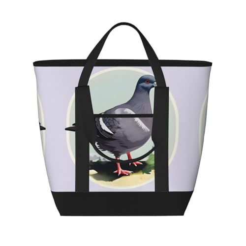 Sac isotherme grande capacité pigeon gris noir - Grand sac de courses et d'épicerie adulte