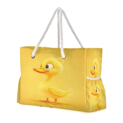 Duck (1) Beach Bag & Travel Tote Bag Large Sandproof with Zipper Closure, Wet Pouch for Swim Gym Travel, Lightweight Foldable Outdoor Bag