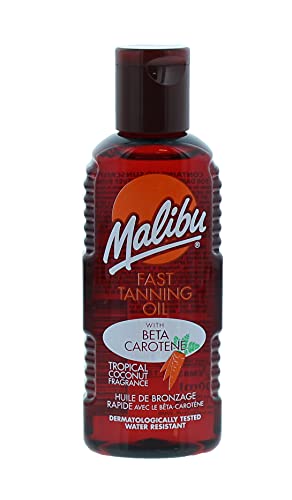Malibu - Aceite de bronceado rápido resistente al agua con betacarotenos y fragancia a coco tropical (100 ml, marrón)