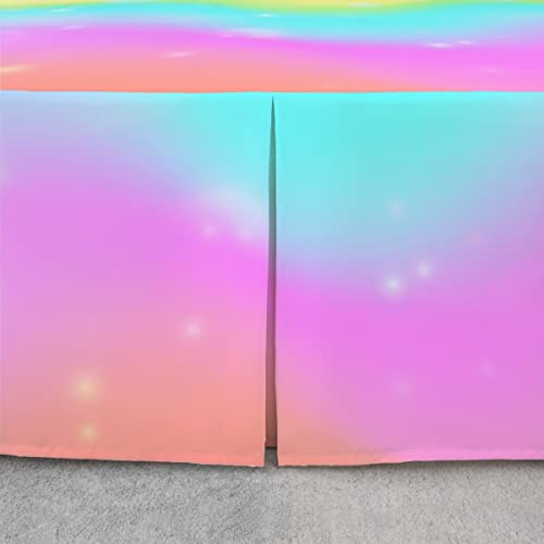 Rainbow Bed Skirt King Size For Kids Adult,Abstract Artsy Colorful Glitter Trippy Bed Skirts Exotic Gradient Tie Dye Bedskirt Iridescent Watercolor Bedding Decor Ombre Fluid Art Cute Room Decor #TOP3
