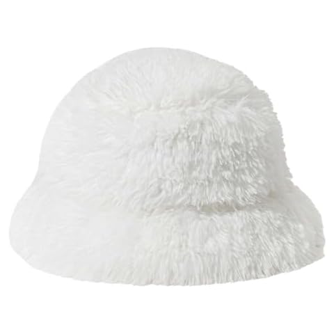 Ahouws Fuzzy Bucket Hat for Women Crochet Bucket Hat Winter Warm Plush Fisherman Fluffy Bucket Hat White Cover