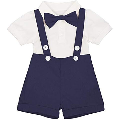 IBTOM CASTLE Baby Girls Ruffled Cotton Shirt Romper Jumpsuit Bodysuit Christening Outfit Gentlemen Tuxedo Baptism Clothing Photo Props Navy Blue 12-18 Months Cover