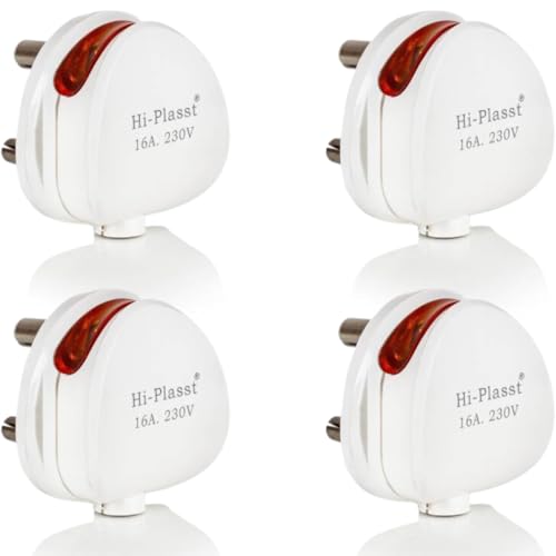 Image of HI-PLASST (Pack of 4) 16A 3 Pin Power Plug - Best for AC, Geyser & Microwave | 16 Amp Socket Plug | Brass Contacts | 16 amp plug top |16A electrical plug | 16A power plug