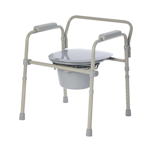 VMS Standard Steel 3-in-1 Commode with Elongated Seat | Tool-Free Assembly, Adjustable Height,...