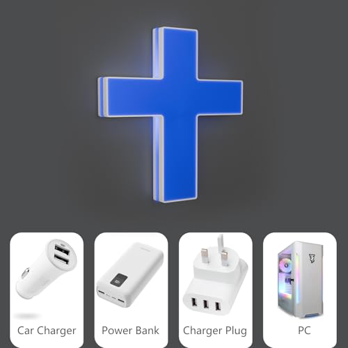 Image of Anrookie 3D LED Neon Cross Sign, USB-Powered Custom Neon Light with 5-Level Dimmer, 5 Color Options, Decorative Wall Art for Home, Bedroom, Church, Party, and Gifts (9x8 in) (Midnight Blue)