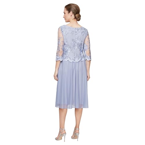 Image of Alex Evenings Women's Tea Length Embroidered Bodice Mother of The Bride Gown, Wedding Guest Dress (Petite and Regular Sizes)