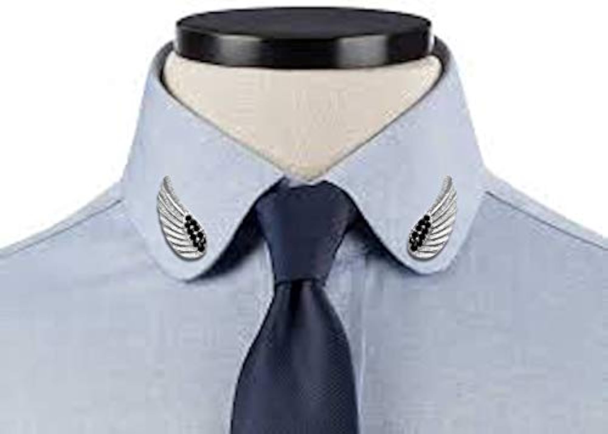 Metal Wing Collar Pins with Rhinestones, Blue