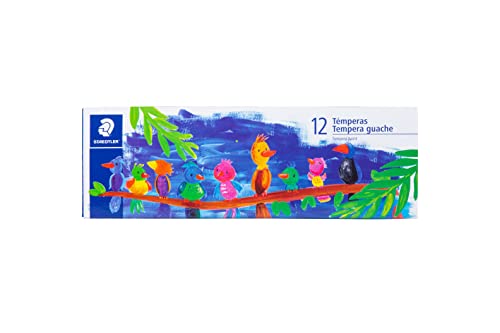 STAEDTLER Tinta Guache - 12 Cores - À Base de Água, Fácil de Limpar, Cores Vivas com Alta Cobertura – Frascos de 20ml, Ideal para Escola e Artes