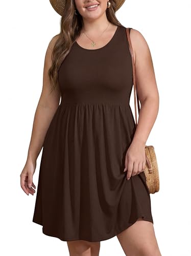 OLRIK Plus Size Sundress A-Line Summer Sleeveless Beach Knee Length Plus...