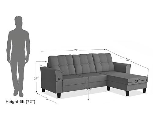 Image of Adorn India Maddox Tufted L Shape 4 Seater Sofa Set (Grey) (3 Year Warranty)