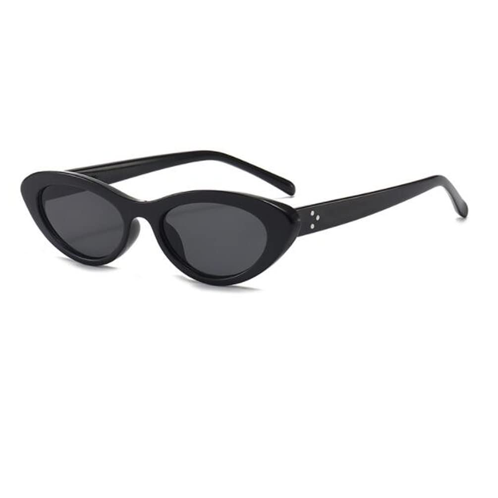 Metal Hinge Small Frame Oval Sunglasses Female Retro Sunglasses Outdoor Anti-Ultraviolet Sunglasses Black Frame Black Gray Flakes