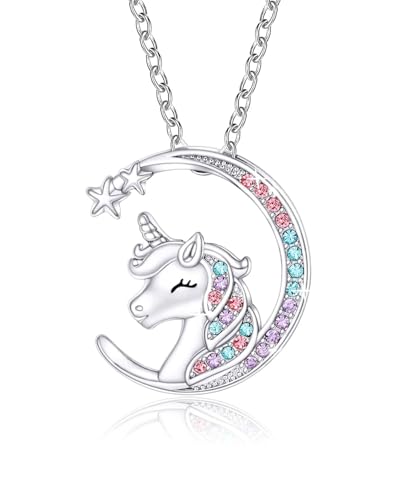 FUGLUS 1 pièce Cadeaux de Collier de Licorne pour les Fille,Collier de Licorne Cadeaux en Licorne Cadeaux pour les Filles Femmes Bijoux(argent)