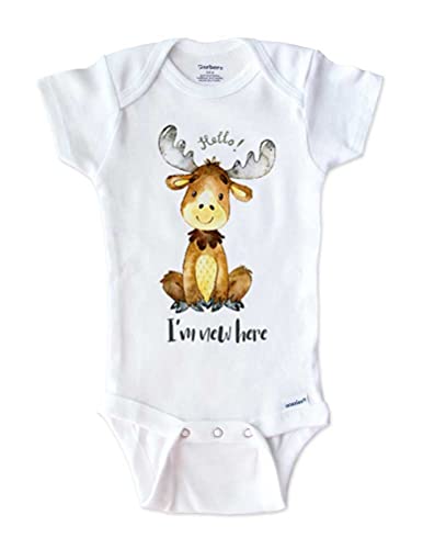 Image of Hello Handmade - Hello I'm new here. baby Moose - cute onesie birth announcement Shower gift