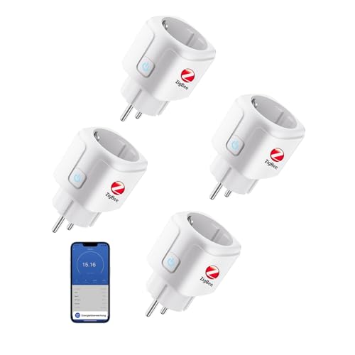 Jinvoo Smart Steckdose Zigbee Steckdose mit Strommessung kompatibel mit Alexa Google Home Assistant Zigbee2mqtt benötigt Zigbee Hub 4er Pack