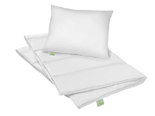 DREAMSTAR Eco Bettwaren-Set Kopfkissen 80 x 80 cm + Ganzjahresbettdecke 155 x 220 cm | medium Bettdecken und Kopfkissen | Allergiker geeignet | 100{c521431cb7ffddbbe37d29af5598860f1236033a23712d610be5a604648f2703} Mikrofaser