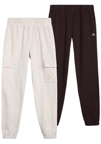 RBX Boys' Active Sweatpants - 2 Pack Performance Fleece Basic Jogger Track Pants - Athletic Pants for Boys (Sizes: 8-16), Size 10/12, Bone Brown Cargo