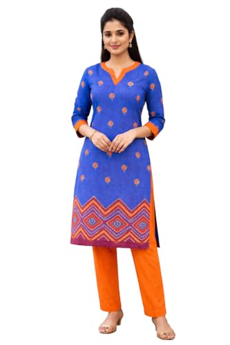 Image of Women's Cotton Blend Unstitched Kurti Set for Women | A-Line Style Dress Material | 2-Piece Traditional Ethnic Wear Suit Fabric