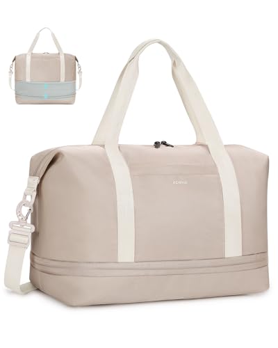 ECOHUB Erweiterbare Ryanair Handgepäck 40x30x20 Handgepäck Tasche 40x20x25 Mit Abnehmbar Nass-Tasche für Flugzeug Recycelt Reisetasche Handgepäck Weekender Damen Herren Patent Anhängig(Beige)
