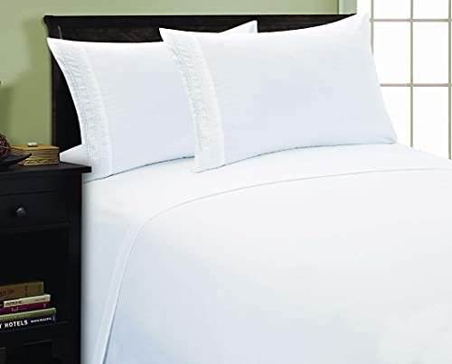 Elegant Comfort 1500 Thread Count Embroidered Egyptian Quality Luxurious Silky Soft Wrinkle & Fade Resistant 4 pc Sheet Set, Deep Pocket Up to 16" - Full White