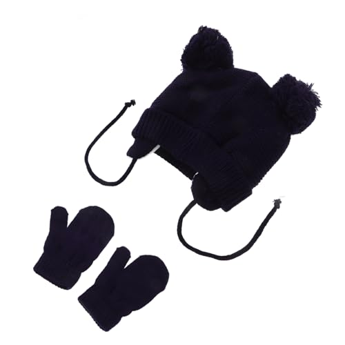 1set Boy Girl Winter Hat Gloves Set Boys and Girls Gloves for Cold Weather Knitted Warm Beanie Mitten