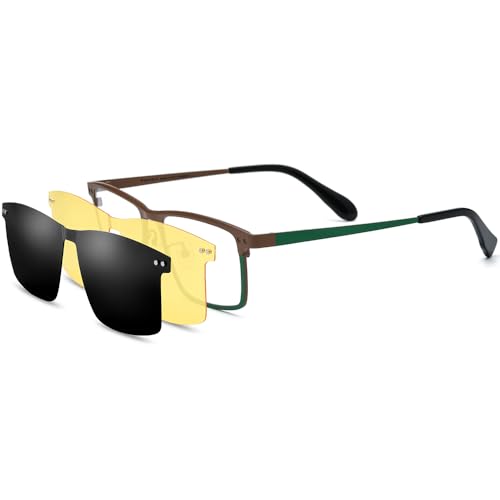 Image of FONEX Pure Titanium Glasses Frame Men Square Magnet Clip On Eyeglasses with Polarized Lens