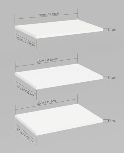 Image of Captiver Wooden Wall Mount Display Shelf Rack | 3 Tier Floating Wall Shelf | Multipurpose Wooden Storage & Decor Shelves for Living Room, Bedroom, Bathroom, Kitchen & Office | White | 12 x 30 cm