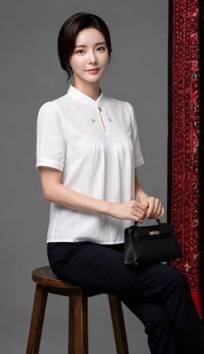 Image of Shirt for Women Printed Casual V-Neck Button Down Short Sleeve Blouse Crop Top, Stylish Collared, Formal, Trendy