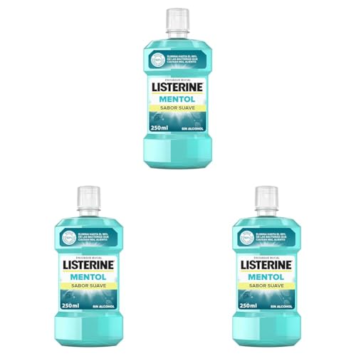 Miniatura 5 de Listerine Mentol (1 x 250 ml), enjuague bucal con flúor, colutorio bucal con 24 horas de protección, elixir bucal mentolado para un aliento fresco duradero (Paquete de 3)