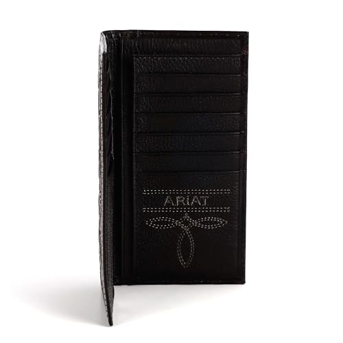 Image of ARIAT Men's Rodeo Wallet - Genuine Leather with Feather Embossed Design, Brown