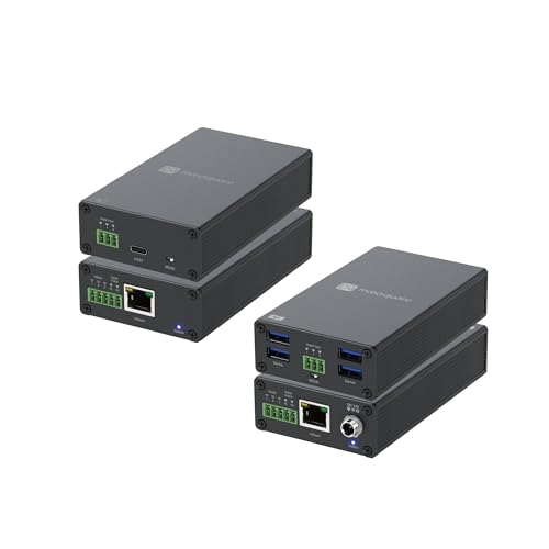 MAXSQUARE USB 3.0 Extender Over Ethernet Cat6A/7, Extend USB Over Ethernet Up to 330ft/100m, 4 Ports Support USB 3.2, RS-232, Digital I/O Control, No Driver Required, Supports All OS, TAA Compliant