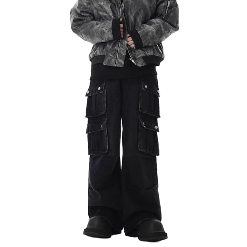 Men's Pants Workwear Wide Leg Denim Straight Loose Fit Multi Pocket Spring Summer Casual Trouser for Men3