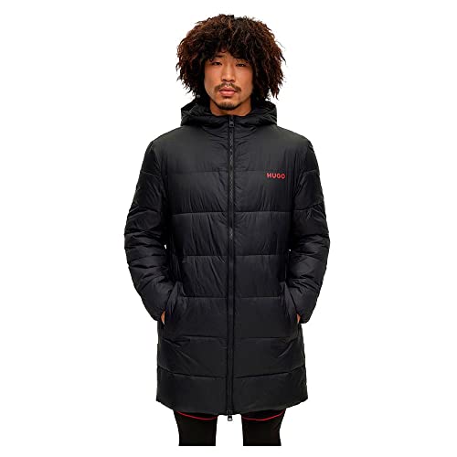 HUGO Herren Mati2241 Slim-Fit Steppmantel mit Kapuze und Logo Schwarz L