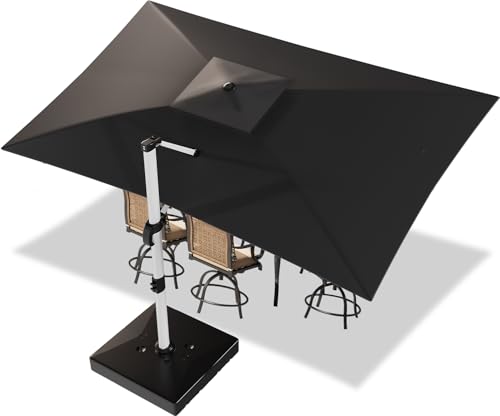 Devoko Sonnenschirm Balkon 300x400x260 cm Alu Ampelschirm mit Schirmständer Wasserabweisend Gartenschirm mit Kurbel Sonnenschutz UV50+ 360Rotation Antioxidative Grau