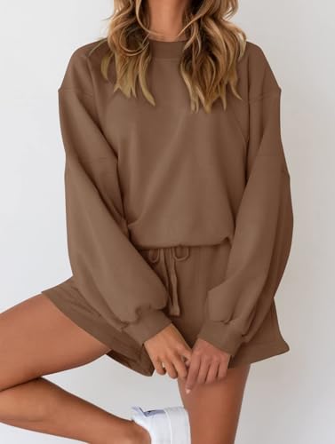 Image of MEROKEETY Women's 2023 Fall Oversized Batwing Sleeve Lounge Sets Casual Top and Shorts 2 Piece Outfits Sweatsuit