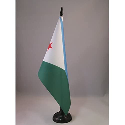 AZ FLAG - Drapeau De Table Djibouti 21x14 cm - Petit Drapeau Djiboutien De Bureau 100% Polyester Avec Hampe De 25cm Et Socle En Plastique Noir