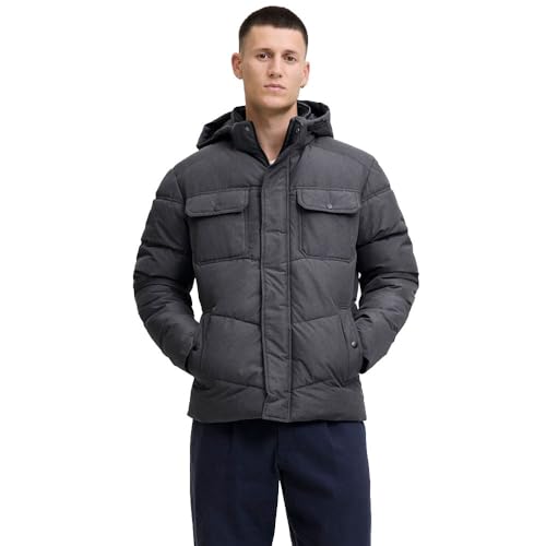 JACK & JONES Chaqueta para Hombre Jjmorgan Puffer Gris, Gris Oscuro Melange, M, Gris Oscuro, M